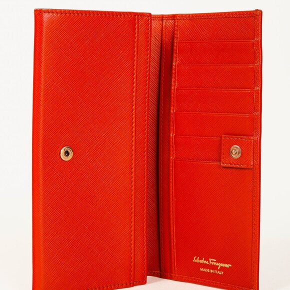 Salvatore Ferragamo Dark Orange Gancini Saffiano-Leather Continental Wallet - Picture 8 of 12